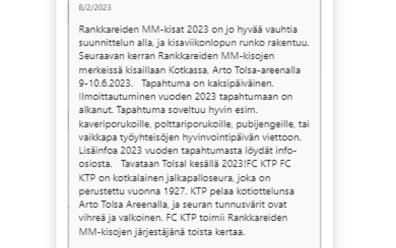 RANKKAREIDEN MM-KISAT 2023